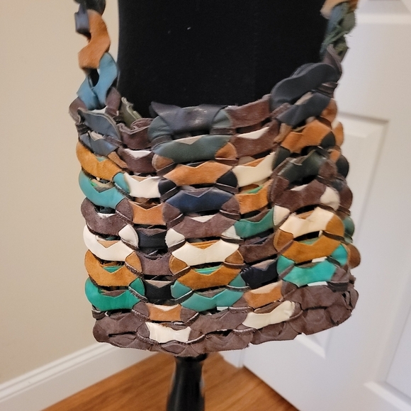 Boho Vintage Leather and Suede Multi Color Crossbody Bag - Picture 2 of 8